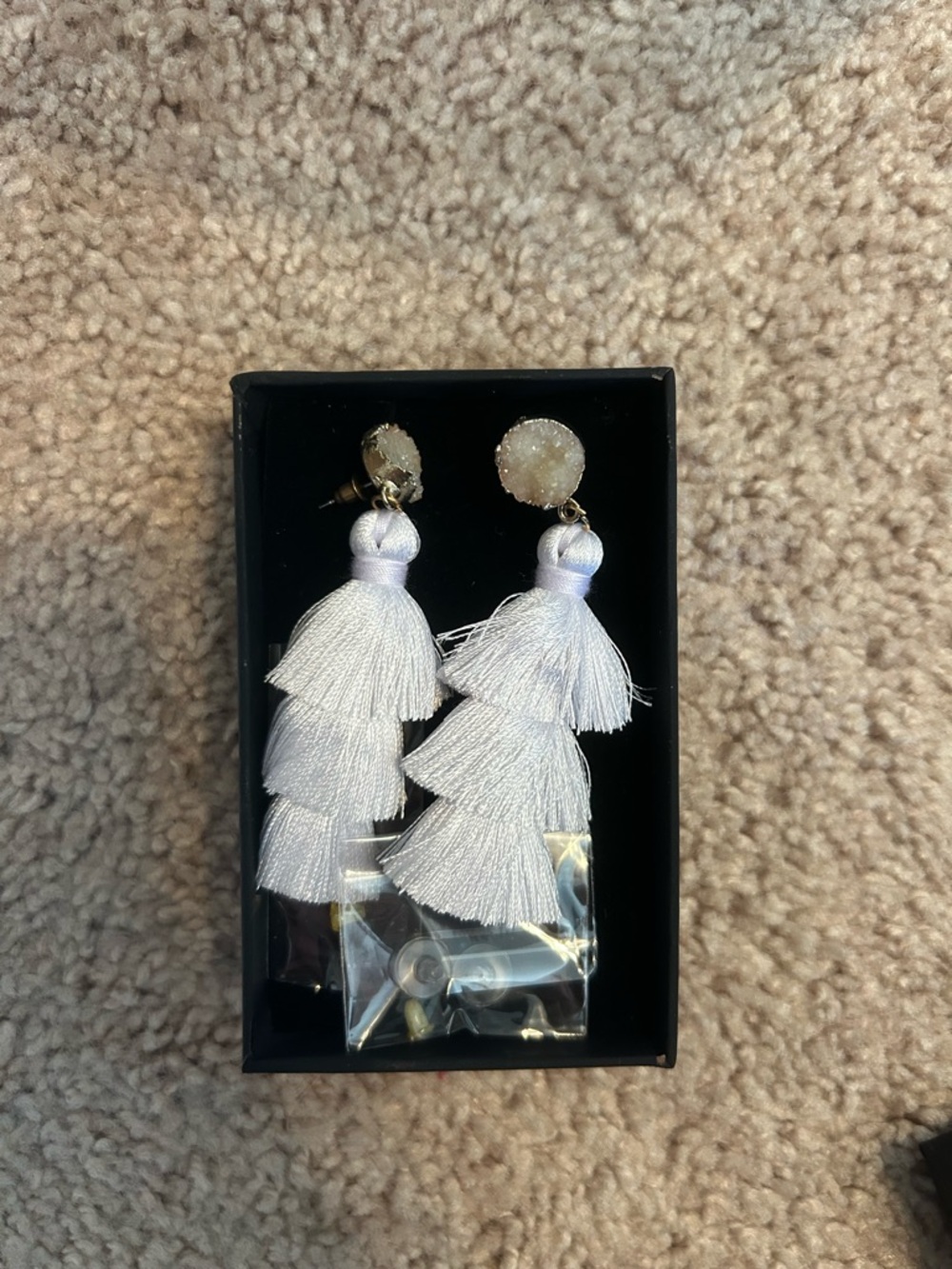 White Tassel Druzy Drop Earrings - Womens Jewelry